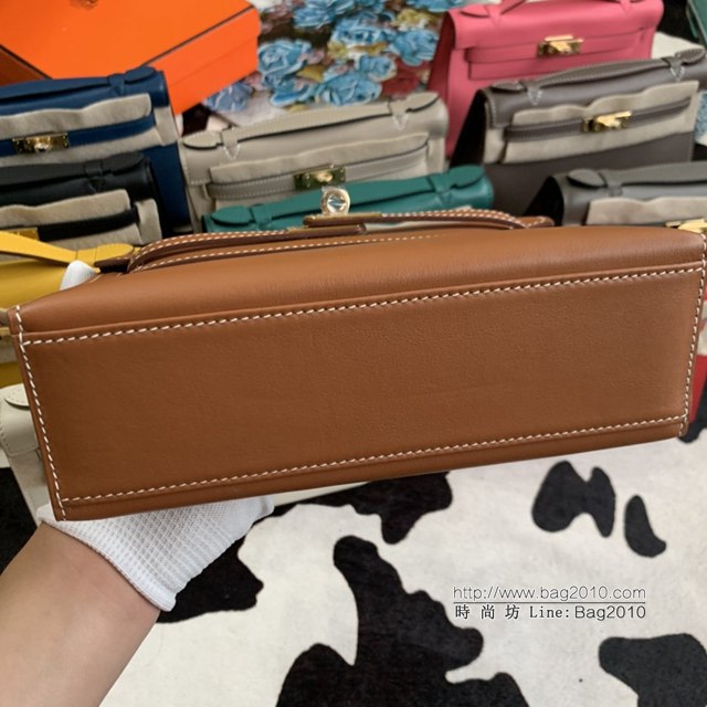 Hermes凱利女包 愛馬仕Minikelly pochette一代 原廠進口swift皮 半手工蠟線 金棕 金銀扣  tdh2261